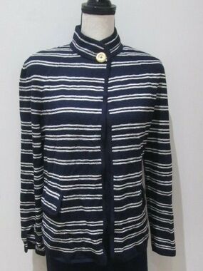 St. John Vintage Navy and White Striped Knit Cardigan